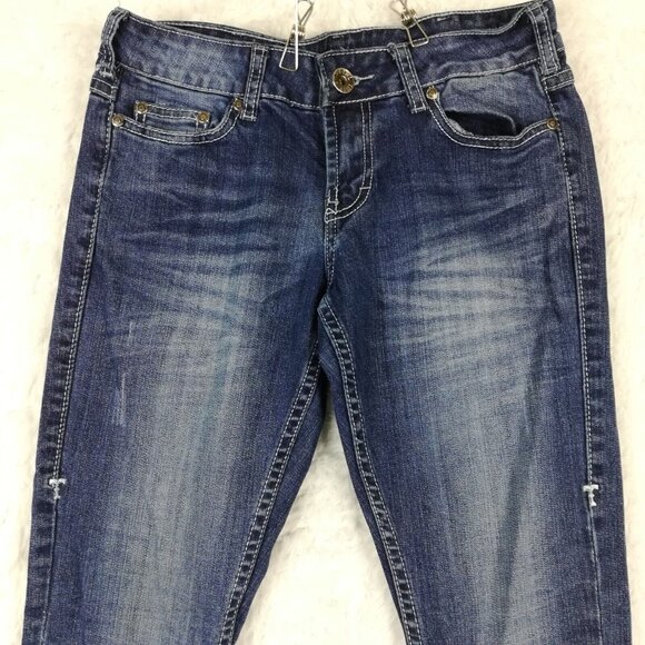 Cowgirl Tuff Co Womens Jeans Slim Boot Cut Blue Denim Stone Wash Rhinestone 26 - Picture 7 of 14